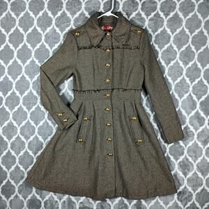 Apple Bottoms Coat Womens Small Brown Tweed Fit & Flare Military Gold Buttons
